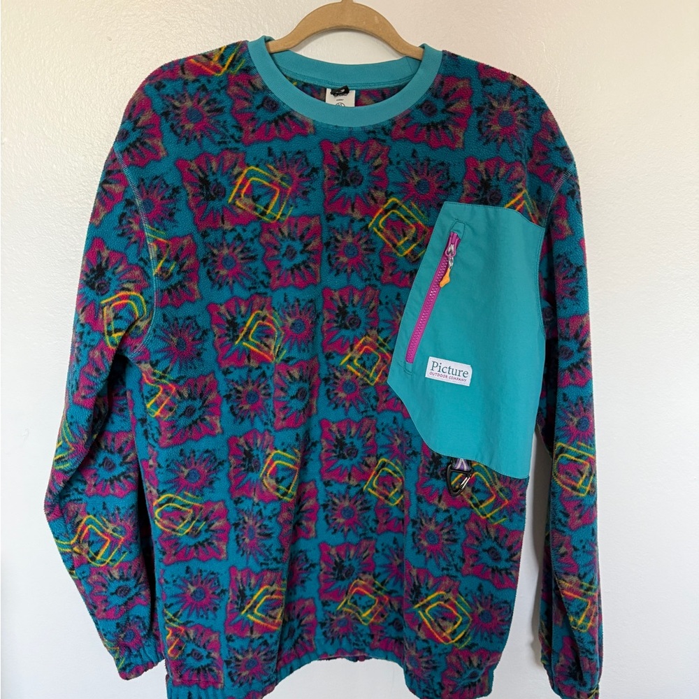 Picture Colorful Patterned Fleece Long Sleeve Crewneck Sweater Sweatshirt
